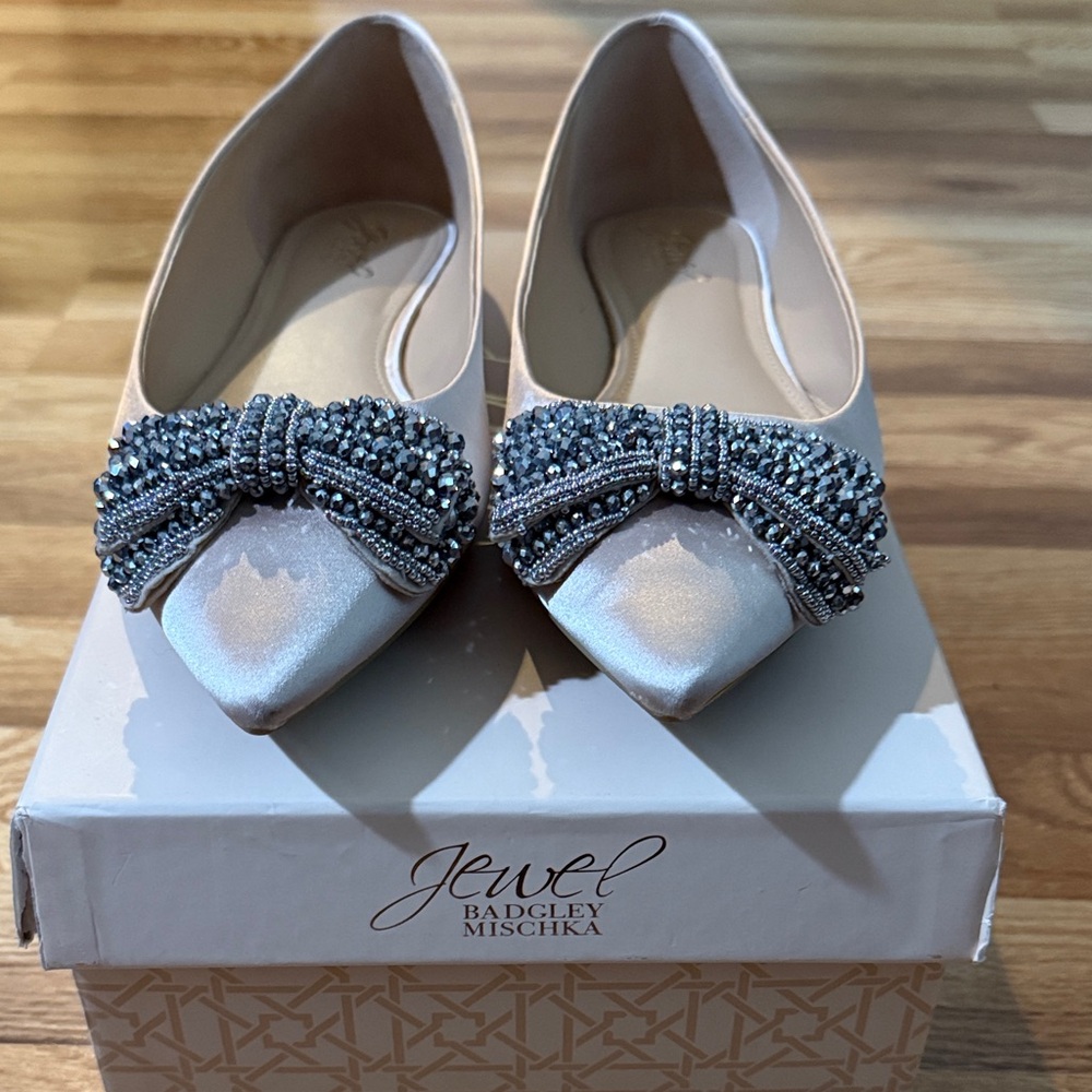 Badgley Mischka Jewel Powder Pink Flats with Beaded Bow
